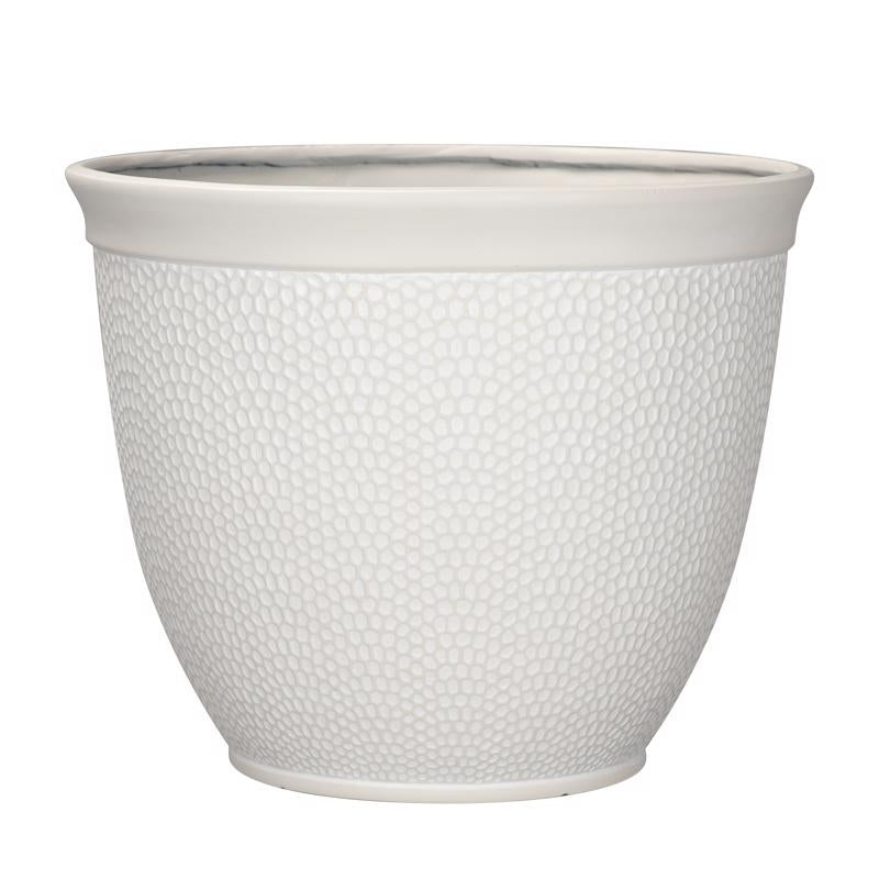 L&G 13 in. H X 16 in. D Polyresin Shea Planter White