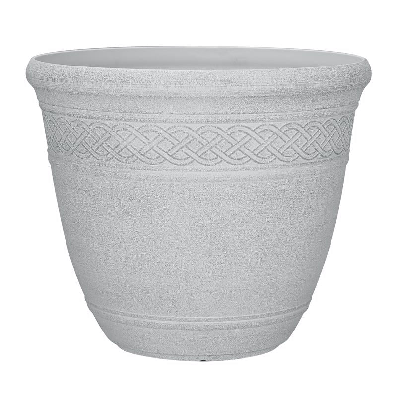 L&G 14 in. H X 16 in. D Polyresin Stone Planter White