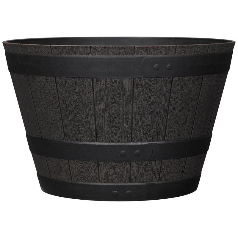 L&G 12 in. H X 19 in. W X 19 in. D X 19 in. D Polyresin Whiskey Barrel Planter Brown