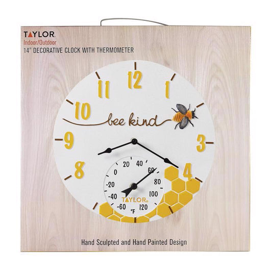 Taylor Bee Kind Clock/Thermometer Resin Multicolored 14 in.