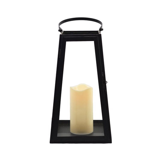 Smart Living 13 in. One Mantle Glass/Metal Triangular Black LED Candle Lantern