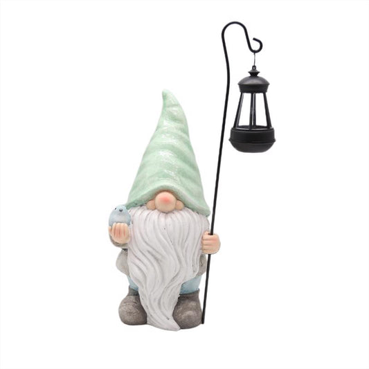 Infinity Multicolored Iron/Magnesia 16.14 in. H Gnome Figurine with Solar Lantern Outdoor Decoration