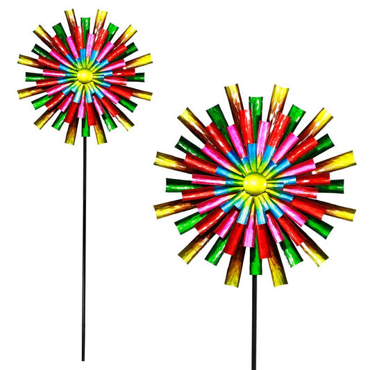 Alpine Multicolored Metal 81 in. H Prismatic Colorful Flower Wind Spinner