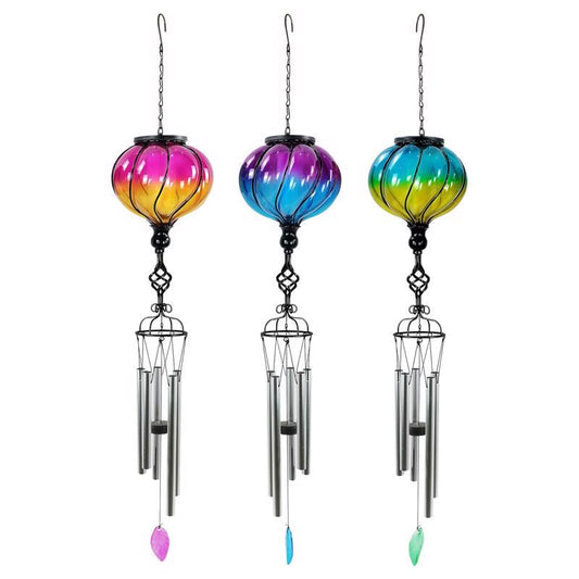 Alpine Assorted Glass/Metal 31 in. Solar Glass Balloon Wind Chime