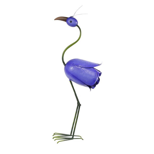 Alpine Iron Blue 33 in. Rose Flamingo Statue