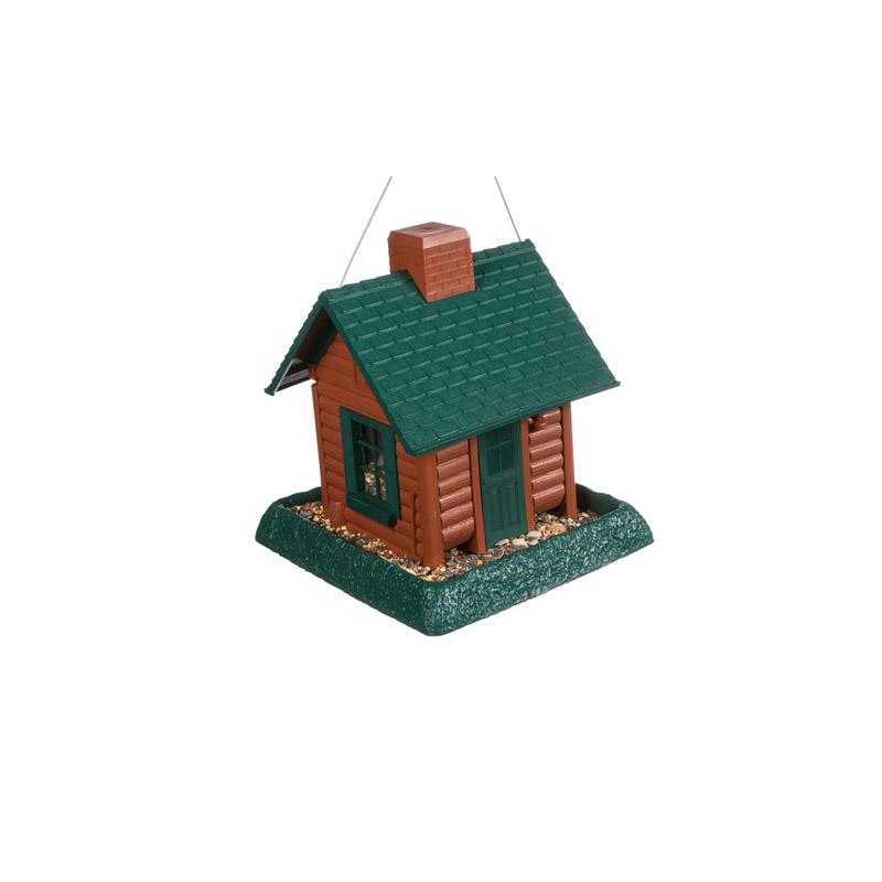 North States Log Cabin Wild Bird 1 lb Plastic Hopper Bird Feeder 4 ports