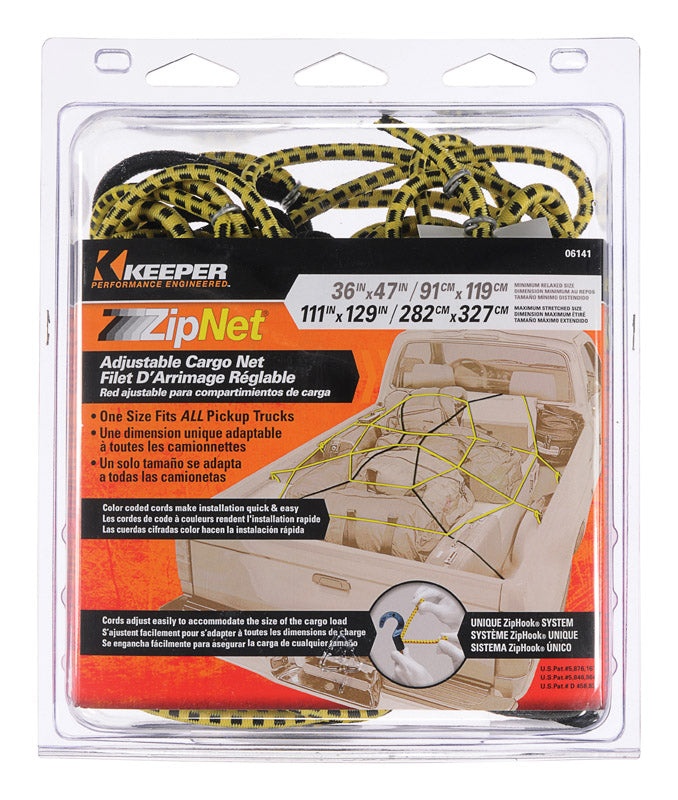 Keeper Black/Yellow Adjustable Cargo Net 47 in. L X 0.14 in. 1 pk