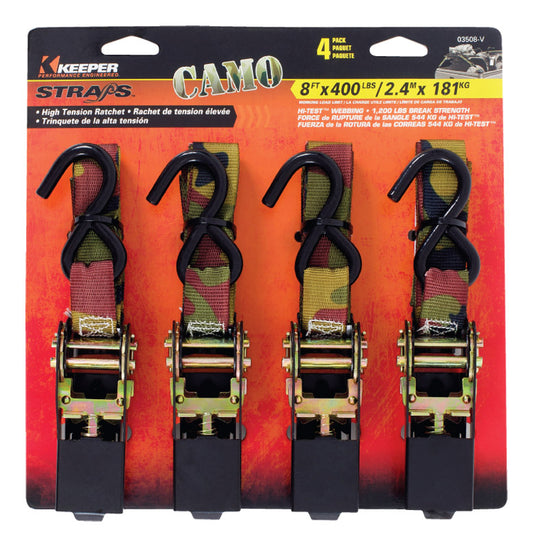 Keeper 1 in. W X 8 ft. L Camo Tie Down w/Ratchet 400 lb 4 pk