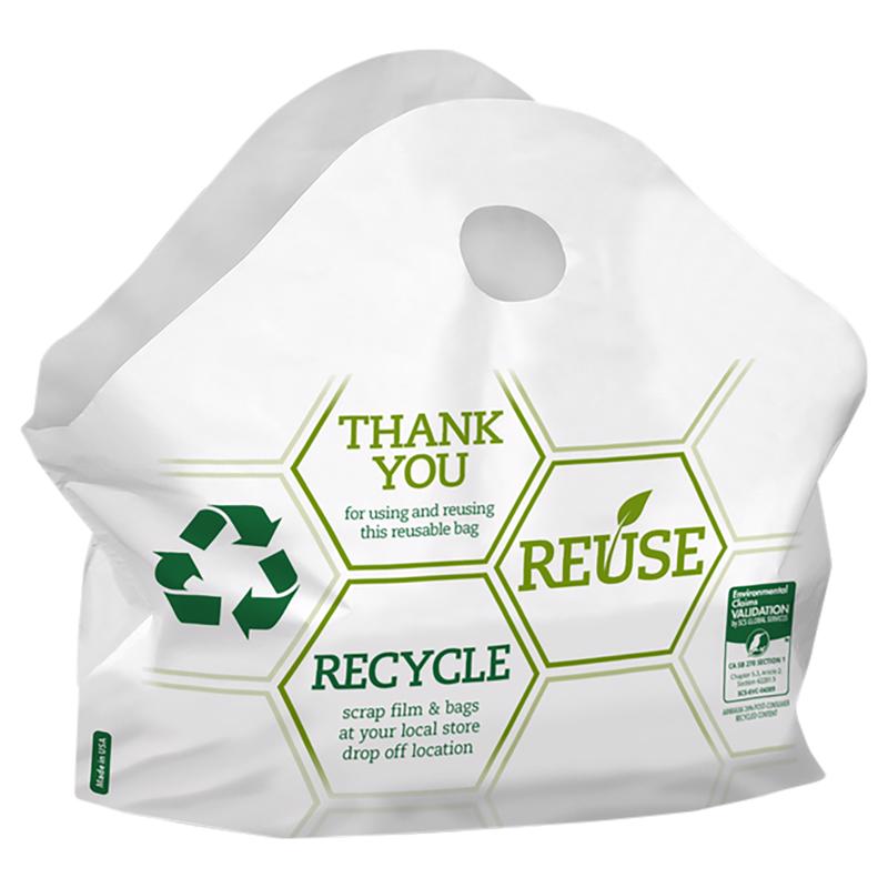 Recycled Plastic White Shopping Bag with Handles 250 pk 17 in. H X 6 in. W X 18 in. L Thank You Reus