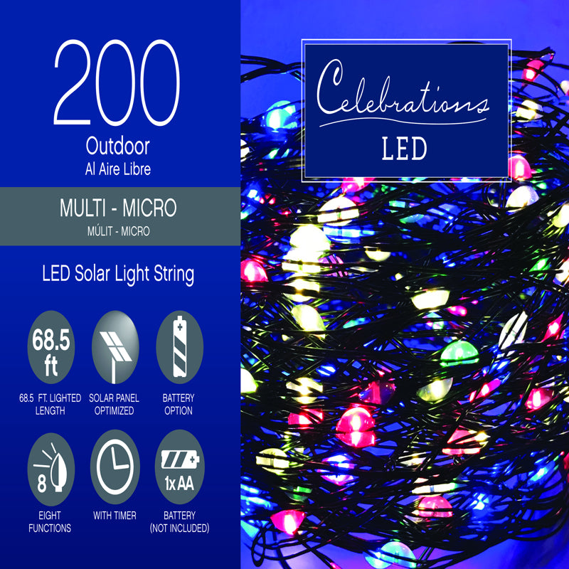 Celebrations LED Micro/5mm Multicolored 200 ct String Christmas Lights 16.24 ft.