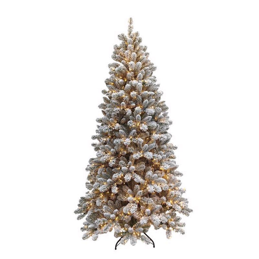 Holiday Bright Lights 1-2 Tree 7 ft. Full LED 450 ct Flock King Pine Color Changing Christmas Tree