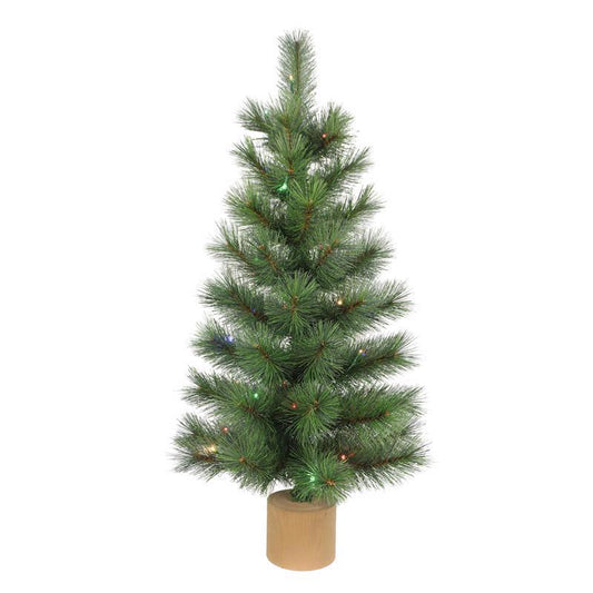 Celebrations 2 ft. Slim LED 35 ct Table Tree with Wood Base Color Changing Christmas Tree