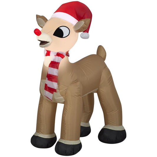 Gemmy Christmas Inflatable Rudolph the Red-Nosed Reindeer in Santa Hat and Scarf 42 in. Inflatable