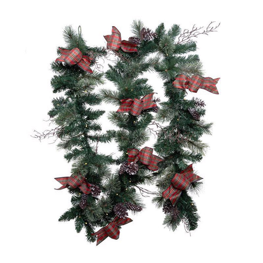 Celebrations 12 in. D X 9 ft. L LED Prelit Twig Pine Bow Garland