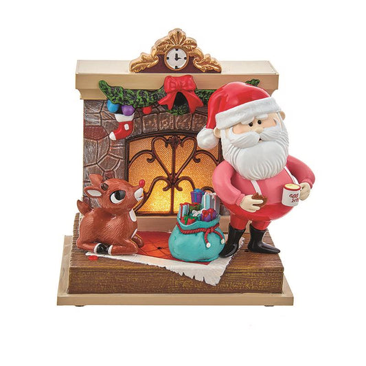 Kurt S. Adler Rudolph and Santa Musical Fireplace Table Decor 7 in.