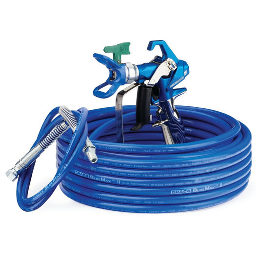 Graco Contractor PC Airless Spray Gun, RAC X LP 517, BlueMax II Airless Hose 1/4 in x 50 ft, BlueMax II Airless Whip Hose 3/16 in x 4.5 ft - 17Y051