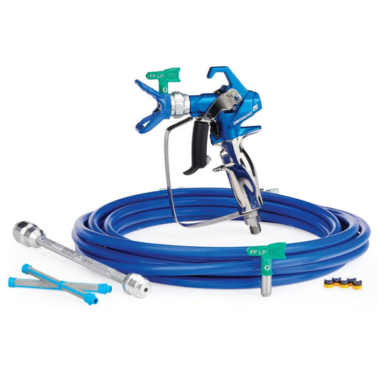 Graco Contractor PC Airless Spray Gun, RAC X FF LP 210 & 312, BlueMax II Airless Hose 1/4 in x 25 ft, 10 in Extension, 2 - 100 Mesh Filter - 17Y220