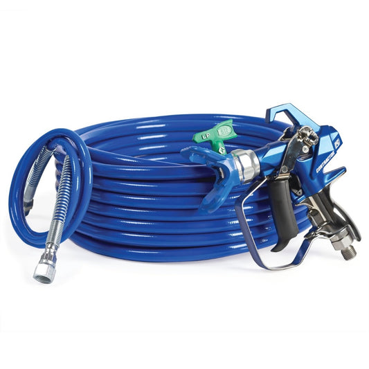 Graco Contractor PC Compact Gun, 1/4 in x 50 ft BlueMax II Airless Hose, 1/8 in x 4.5 ft Whip Hose, RAC X LP 517 SwitchTip - 19Y489