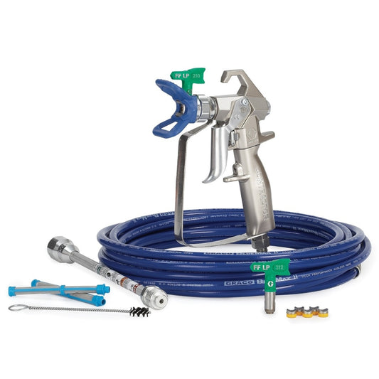 Graco Contractor Airless Spray Gun, RAC X FF LP, BlueMax II Airless Hose, 3/16 in x 25 ft, 10 in Extension - 288501